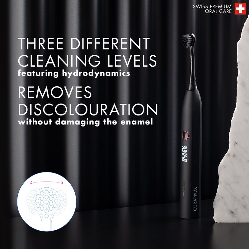 CURAPROX Hydrosonic Black Is White Electric Toothbrush for Adults with 3 Hydrosonic Cleaning Levels – Rechargeable - Image 4